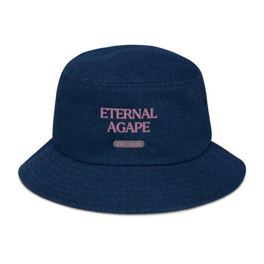 Eternal Agape Pink Embroidered Denim Bucket Hat